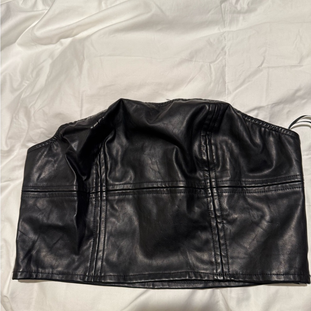 Chic Black Leather Crop Top
